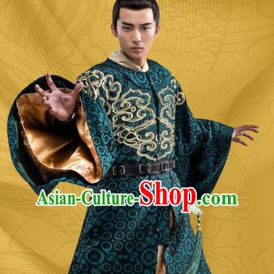 Chinese Ancient Royal Prince Green Clothing and Hairdo Crown Drama Oh My Emperor Beitang Jing Costumes