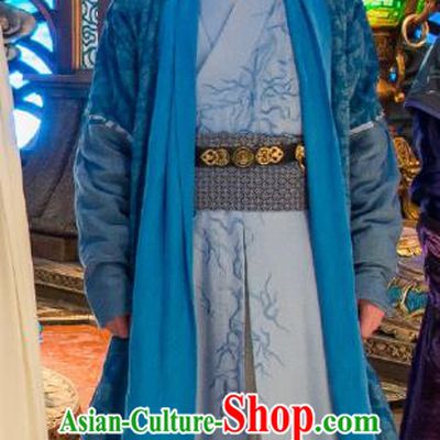 Chinese Ancient Swordsman Blue Hanfu Clothing and Headdress Drama The Taosim Crandmaster Costumes