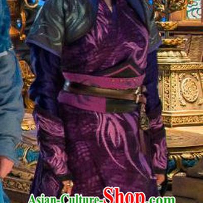 Chinese Ancient Swordswoman Purple Costume Historical Drama The Taosim Crandmaster Female Swordsman Dress and Hair Accessories