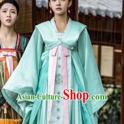 Chinese Ancient Court Princess Historical Costumes and Hair Accessories Drama Tang Dynasty Tour Li Anlan Green Hanfu Dress