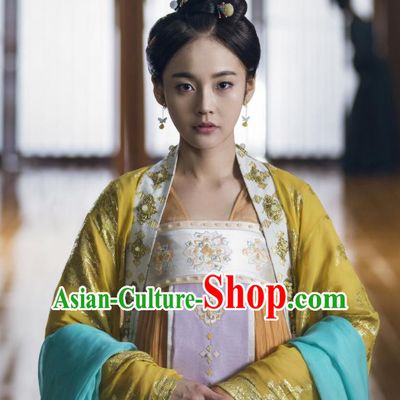 Chinese Ancient Palace Princess Historical Costumes and Hair Accessories Drama Tang Dynasty Tour Li Anlan Hanfu Dress