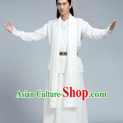 Chinese Ancient Prince Hanfu Clothing and Hairdo Crown Drama The Taosim Crandmaster Swordsman White Costumes
