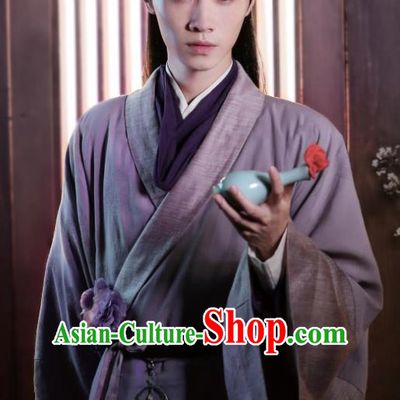 Chinese Ancient Swordsman Purple Clothing and Hairdo Crown Drama the Birth of the Dream King Physician Yan Costumes