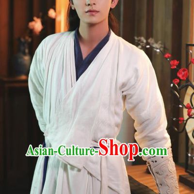 Chinese Ancient Young Swordsman White Clothing and Headpieces Drama the Birth of the Dream King Zhao Qingfeng Costumes