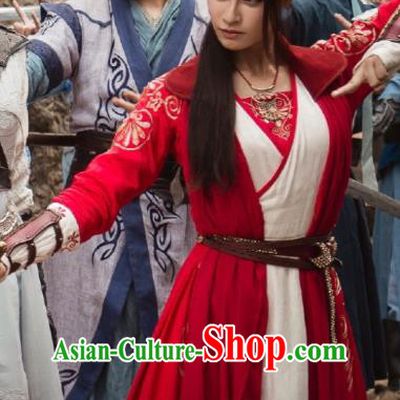 Chinese Ancient Costume Historical Drama The Taosim Crandmaster Demon Swordsman Mei Kongyun Red Hanfu Dress and Headpiece