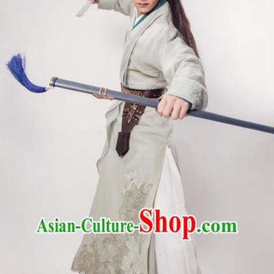 Chinese Ancient Young Knight Clothing and Headpieces Drama the Birth of the Dream King Zhao Qingfeng Grey Costumes