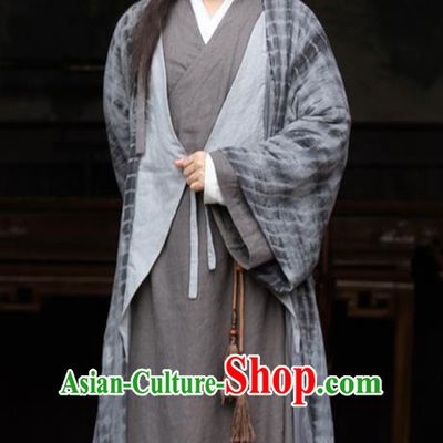 Chinese Ancient Martial Champion Clothing and Hair Crown Drama the Birth of the Dream King Swordsman Grey Costumes