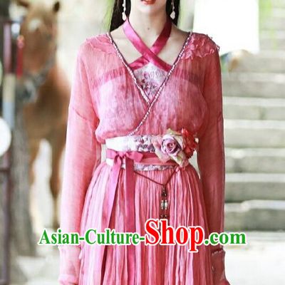 Chinese Ancient Courtesan Historical Costumes and Headpieces Drama the Birth of the Dream King Yue Qingqing Pink Dresses