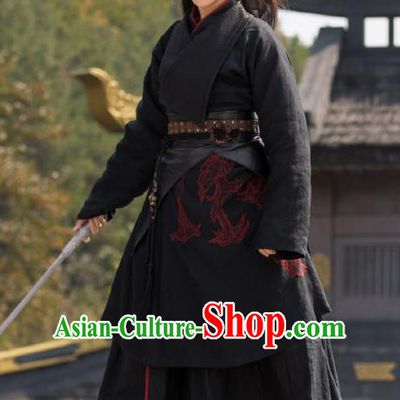 Chinese Ancient Kawaler Black Clothing and Hairdo Crown Drama the Birth of the Dream King Swordsman Ji Chuan Hanfu Costumes