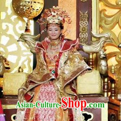 Chinese Ancient Queen Costumes Historical Drama Love Amongst War Empress Dress and Hair Crown Complete Set