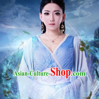 Chinese Ancient Princess Costumes Historical Drama Cover the Sky Sang Ruo Blue Dress and Hairpins