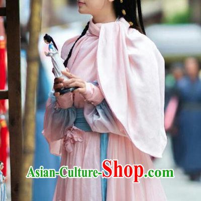 Chinese Ancient Pink Historical Costumes Drama The Romance of Hua Rong Female Swordsman Su Qingqing Hanfu Dress and Headwear