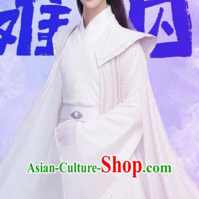 Chinese Ancient Scholar Clothing and Headwear Drama Princess at Large Childe Gu Xifeng White Costumes for Men