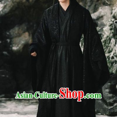Chinese Ancient Demon Clan Lord Yan Chiwu Drama Sansheng Sanshi Pillow Eternal Love of Dream Black Costumes and Headdress for Men