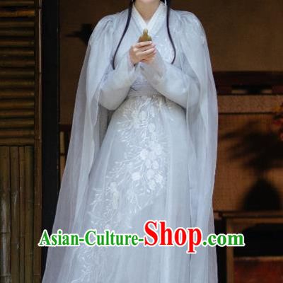 Chinese Ancient Demon Princess Ji Heng Drama Sansheng Sanshi Pillow Eternal Love of Dream Grey Dress and Hairpins Complete Set