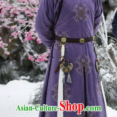 Chinese Ancient Manchu Fourth Prince Garment Drama Dreaming Back to the Qing Dynasty Aisin Gioro Yinzhen Purple Gown Apparel Costumes