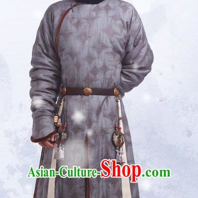 Chinese Ancient Fourteen Prince Aisin Gioro Yinti Garment Manchu Costumes Drama Dreaming Back to the Qing Dynasty Grey Gown Apparels