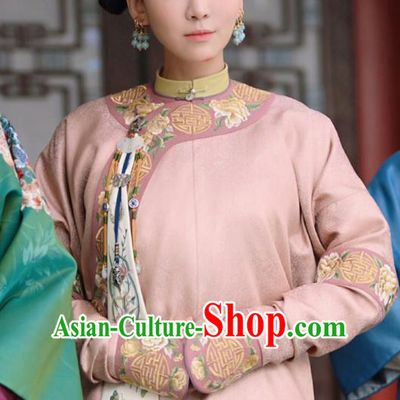 Chinese Ancient Palace Lady Garment Court Manchu Qipao Dress and Headpieces Drama Dreaming Back to the Qing Dynasty Ming Hui Apparels Costumes