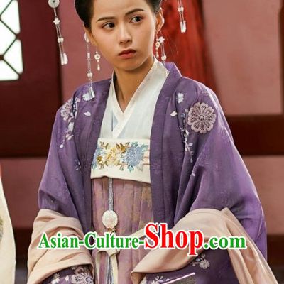 Chinese Ancient Princess Garment Costumes Purple Dress and Hair Jewelries Drama To Get Her Court Lady Lin Zhengzheng Apparels