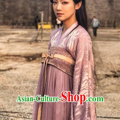 Chinese Ancient Princess Purple Garment Dress and Headdress Drama To Get Her Swordswoman Cha Ruirui Apparels Costumes