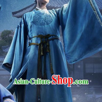 Chinese Ancient Prince Apparels Garment Blue Robe and Hat Drama To Get Her Tu Siyi Costumes