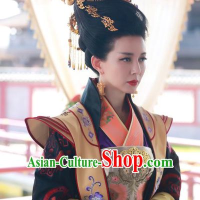Chinese Wuxia Drama Ancient Queen Garment The King of Blaze Apparels Hanfu Dress and Headderss Empress Costumes