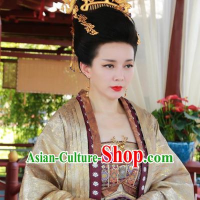 Chinese Wuxia Drama Ancient Court Queen Garment The King of Blaze Empress Costumes Apparels Hanfu Dress and Headderss
