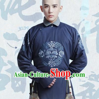Chinese Ancient Thirteen Prince Garment Manchu Costumes Drama Dreaming Back to the Qing Dynasty Aisin Gioro Yinxiang Navy Gown Apparels