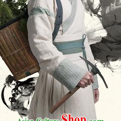 Chinese Ancient Swordsman Apparels Costumes and Bamboo Hat Wuxia Drama The Lost Swordship Knight Zhong Jing Garment