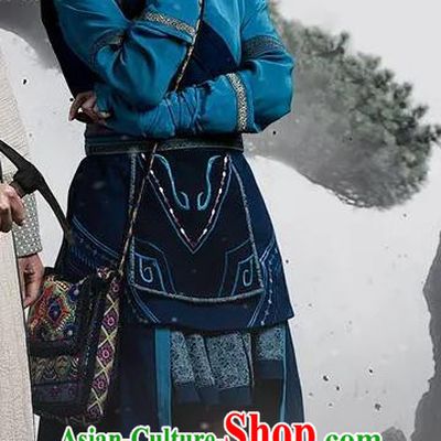 Chinese Ancient Ethnic Female Apparels Garment Blue Costumes and Silver Headdress Wuxia Drama The Lost Swordship Tang Chun Dress