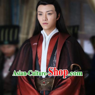 Chinese Ancient Swordsman Garment Hanfu Costumes and Hairdo Crown Drama Men With Sword Gen Mochi Knight Apparels
