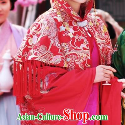 Chinese Ancient Wedding Apparels Costumes and Phoenix Coronet Drama Legend of the Concubinage Bride Qin Zhiruo Red Hanfu Dress Garment