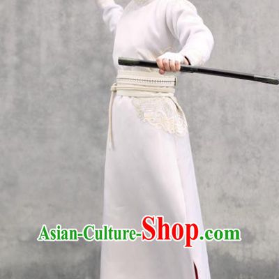 Chinese Ancient White Garment Ming Dynasty Swordswoman Dress Costumes and Headpieces Drama Legend of the Concubinage Xia Ping Apparels
