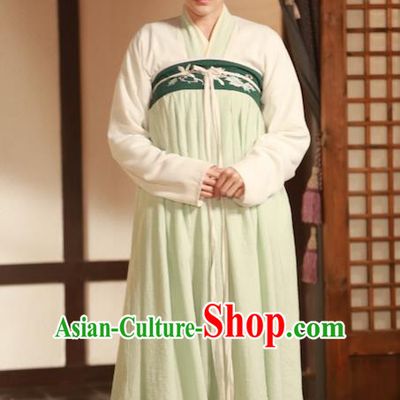 Chinese Ancient Court Maid Apparels Costumes and Headpiece Drama The Starry Night The Starry Sea Maidservant Green Hanfu Dress Garment