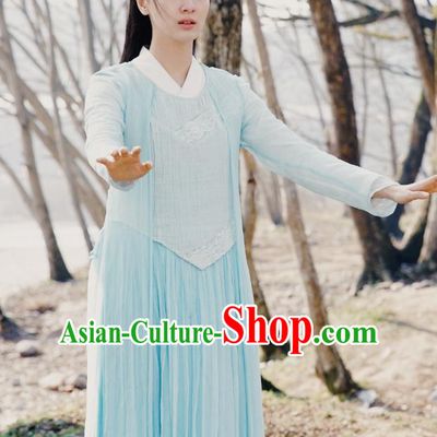 Chinese Ancient Blind Girl Apparels Costumes and Headpiece Drama The Starry Night The Starry Sea Ming Zhu Dress Garment