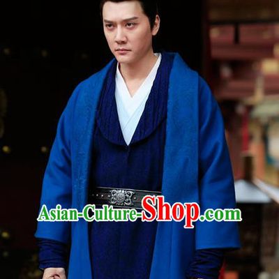 Chinese Ancient Swordsman Blue Hanfu Garment Costumes and Headpiece Drama The Starry Night The Starry Sea Merman Prince Wu Julan Apparels