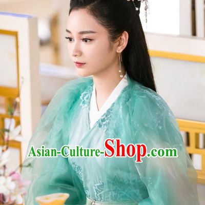 Chinese Ancient Water Deity Dress Garment Drama Eternal Love of Dream Princess Zhi He Costumes and Headpieces
