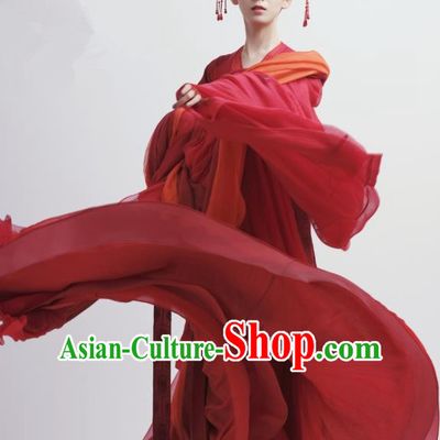 Chinese Ancient Tang Dynasty Red Hanfu Dress Apparels Costumes and Headdress Drama Wu Xin The Monster Killer Noble Lady Liu Qingluan Garment