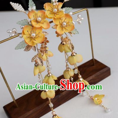 Chinese Ancient Yellow Flowers Tassel Hair Claws Jewelry Headwear Hair Accessories Hair Stick for Women