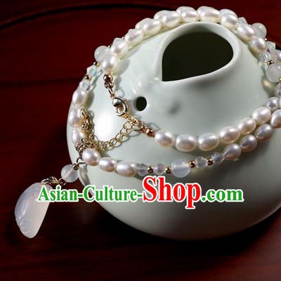 Chinese Ancient Hanfu Pearls Necklace Women Jewelry Ming Dynasty Jade Accessories