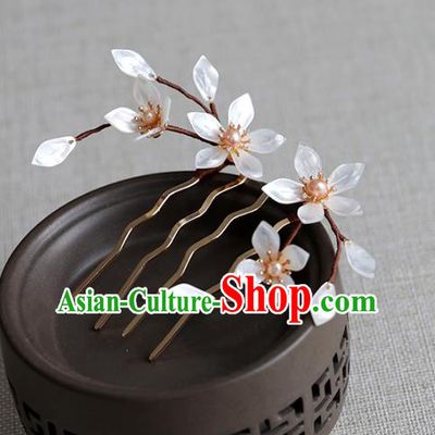 Chinese Ancient Shell Flowers Hair Comb Jewelry Headwear Hair Accessories Ming Dynasty Lily Flowers Hairpin for Women