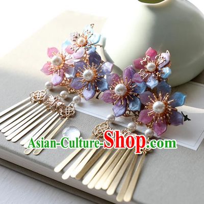 Chinese Ancient Colorful Flowers Hair Claw Jewelry Headwear Hair Accessories Tassel Hair Stick for Women
