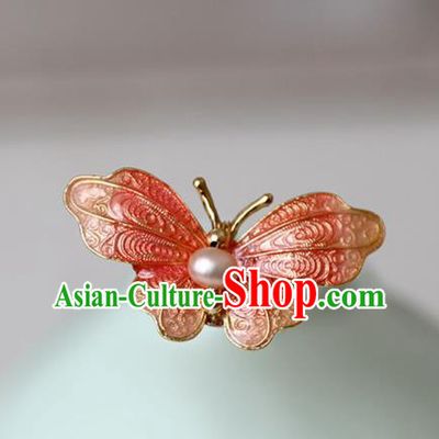Chinese Ancient Hanfu Cloisonne Orange Butterfly Hair Clip Women Headwear Hairpin Hair Accessories