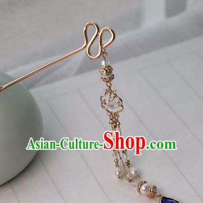 Chinese Ancient Women Royalblue Hair Clip Headwear Hair Accessories Tassel Hanfu Hairpin