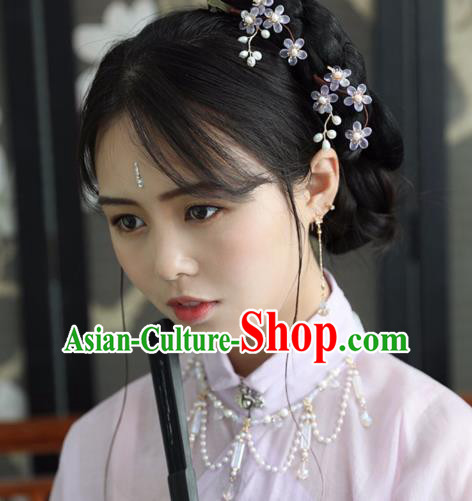 Chinese Ancient Women Purple Beads Plum Hairpin Headwear Hair Accessories Hanfu Hair Clip Chinese Ancient Women Purple Beads Plum Hairpin Headwear Hair Accessories Hanfu Hair Clip