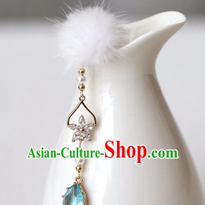 Chinese Ancient Hanfu Blue Crystal Tassel Hair Clip Women Hairpin Hair Accessories Headwear