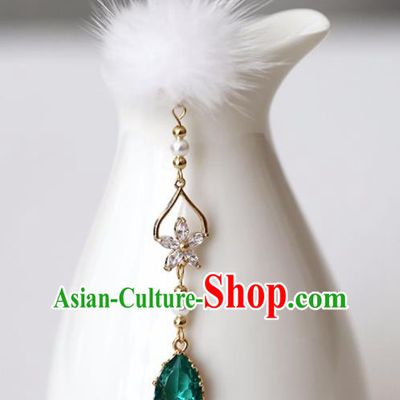 Chinese Ancient Hanfu Green Crystal Tassel Hair Clip Women Hairpin Hair Accessories Headwear