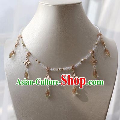 Chinese Ancient Princess Yellow Crystal Necklace Women Accessories Tassel Necklet Jewelry