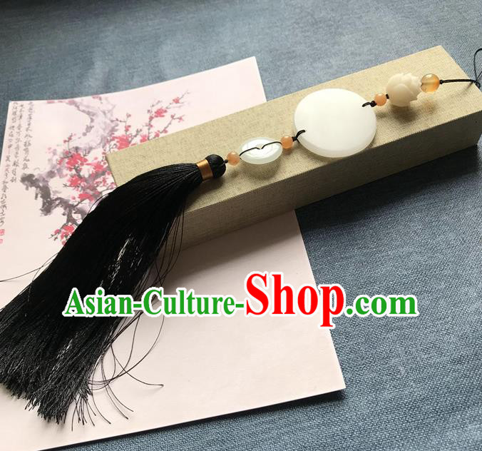 Chinese Ancient Black Tassel Jade Pendant Waist Accessories Peacuful Jade Jewelry