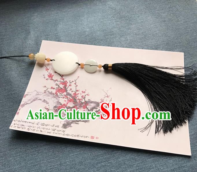Chinese Ancient Black Tassel Jade Pendant Waist Accessories Peacuful Jade Jewelry